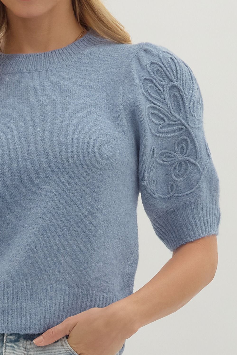Eilana Puff Sleeve Sweater (Blue)