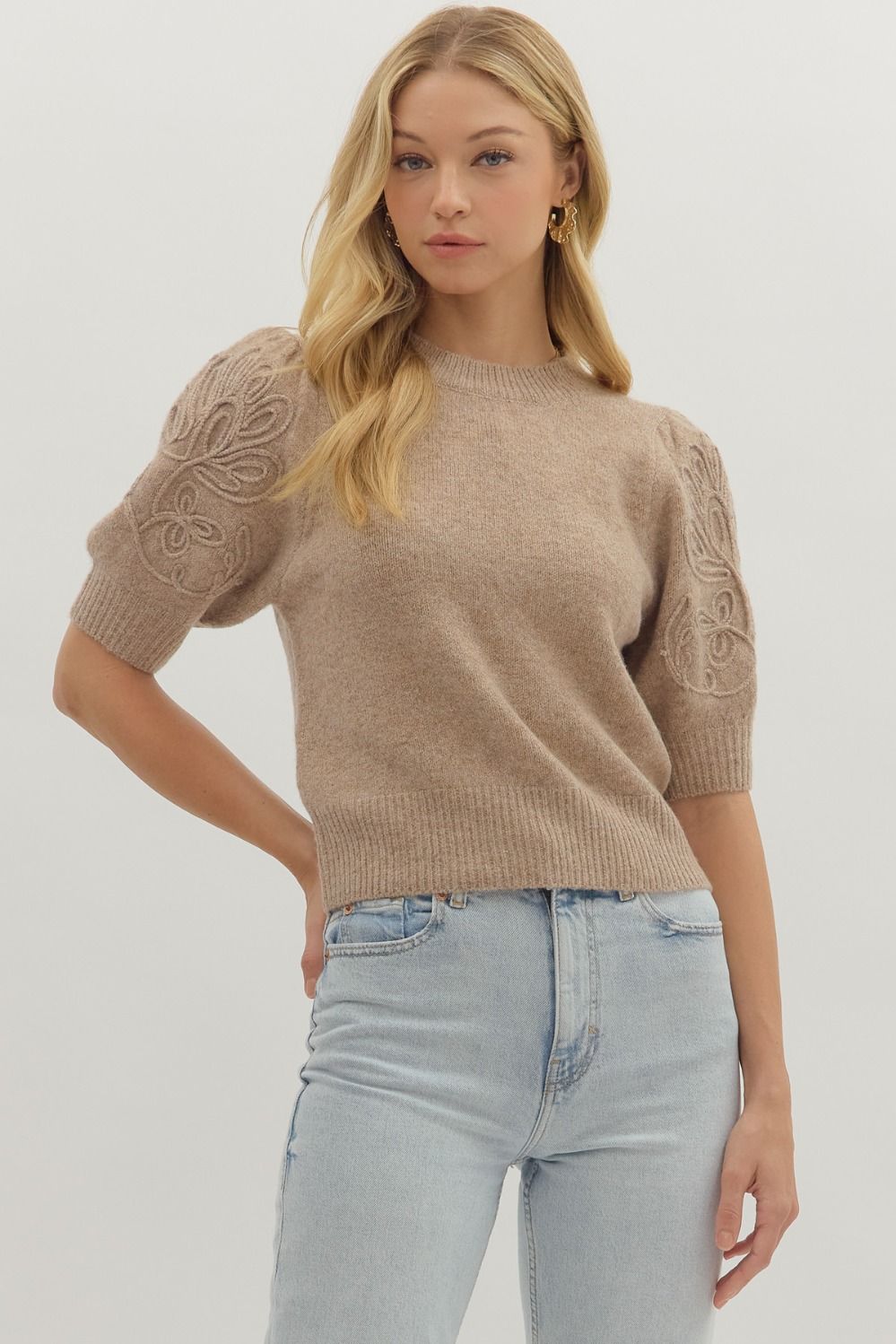 Eilana Puff Sleeve Sweater (Mocha)