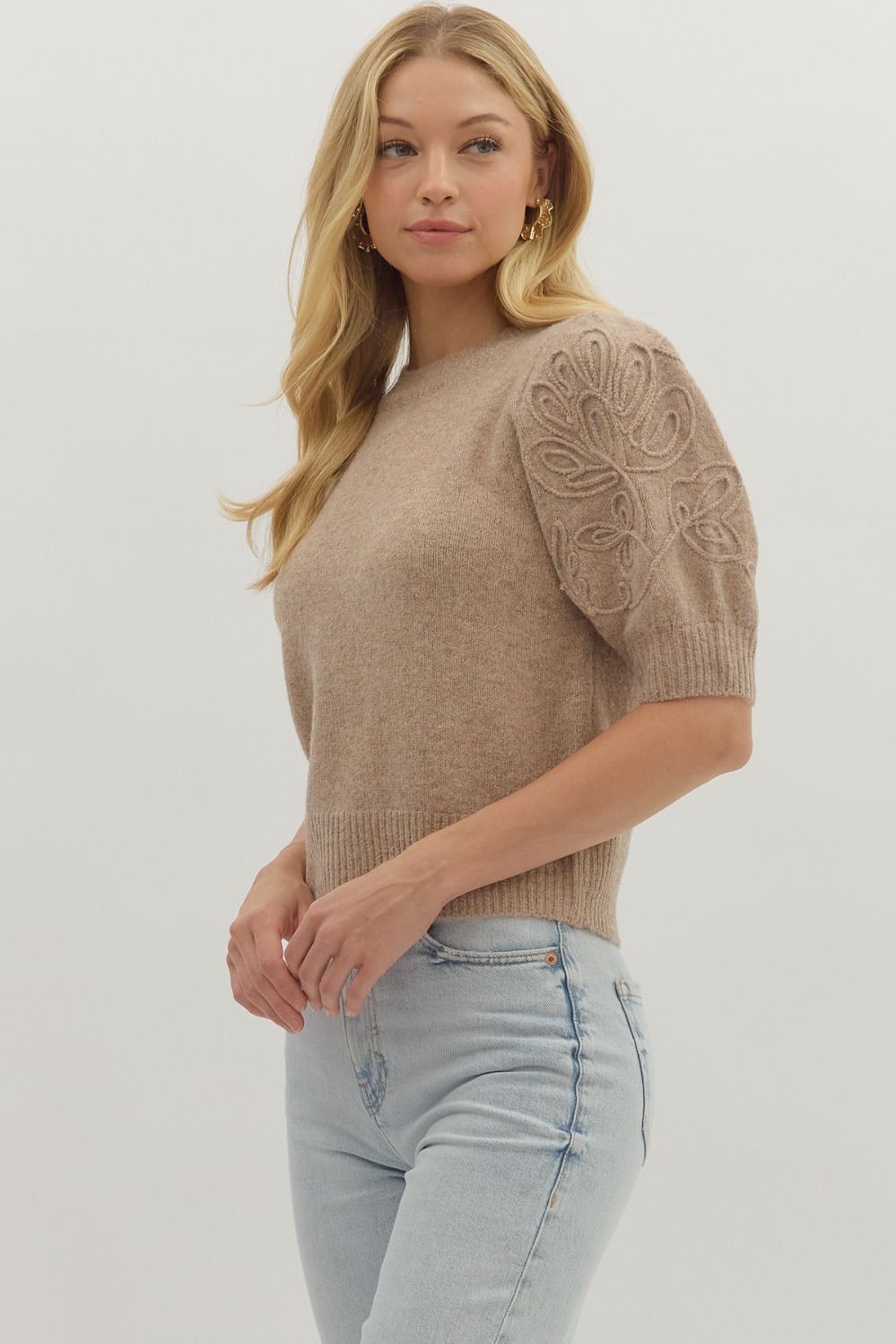 Eilana Puff Sleeve Sweater (Mocha)