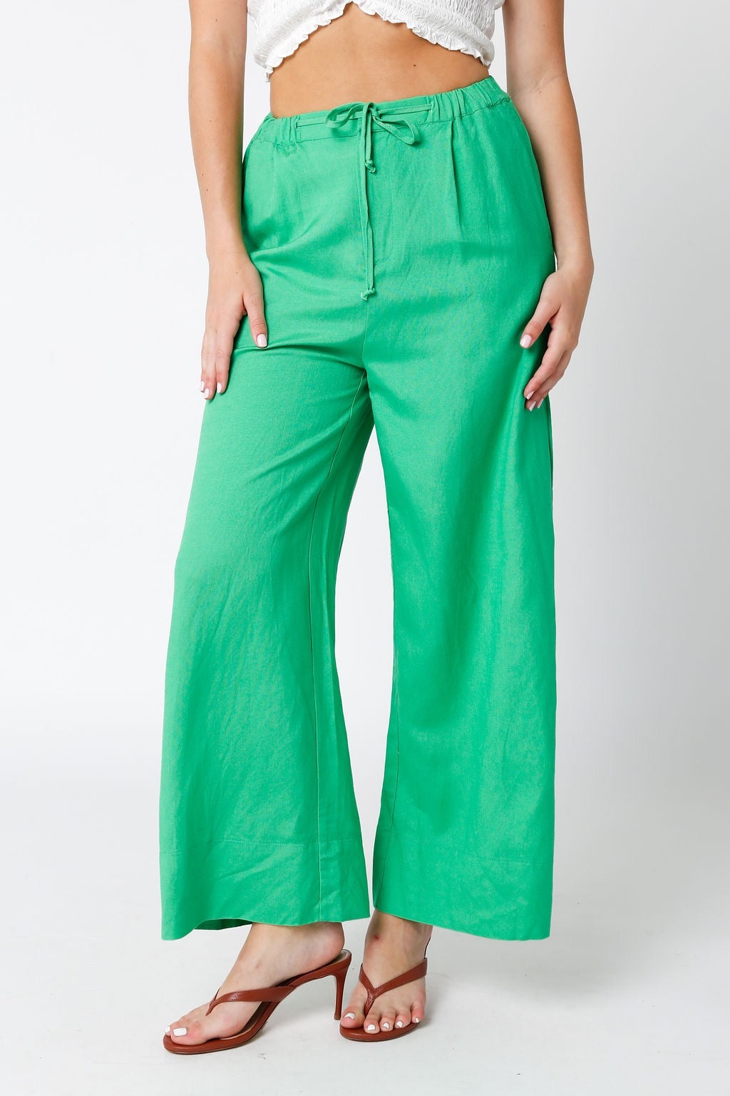 Nikkia Wide Leg Linen Pants (White)
