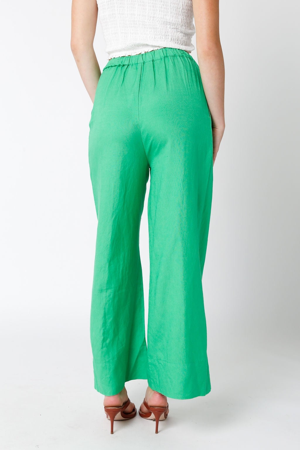 Nikkia Wide Leg Linen Pants (Green)