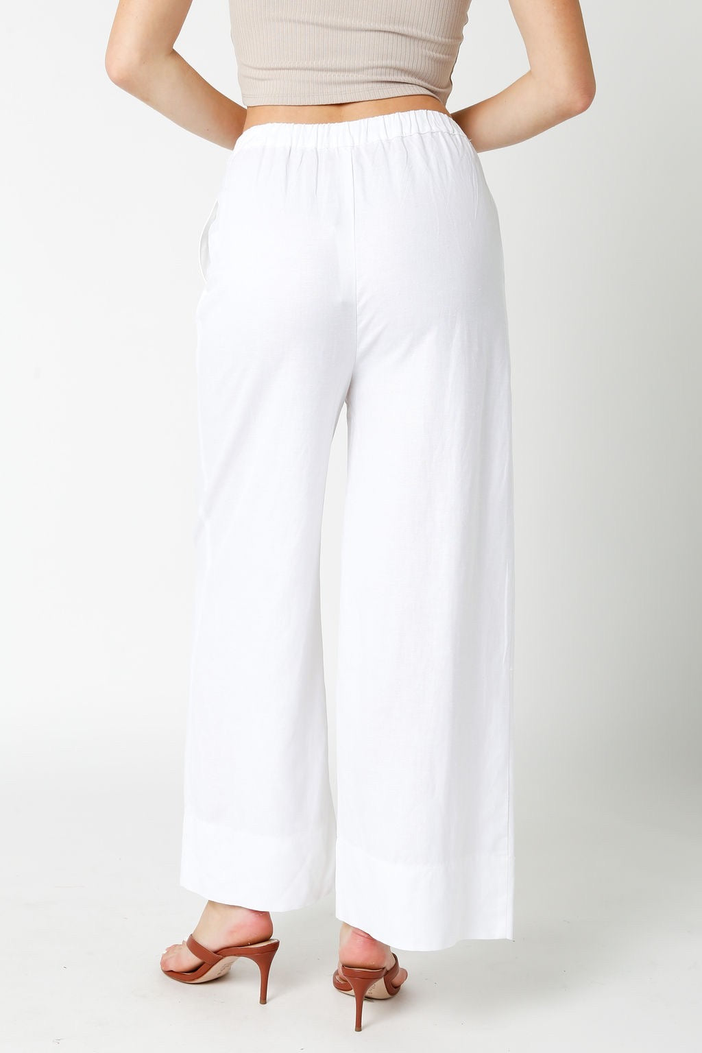 Nikkia Wide Leg Linen Pants (White)