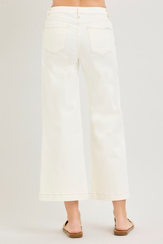 Daria Mid Rise Crop Wide Flower Detail Jeans