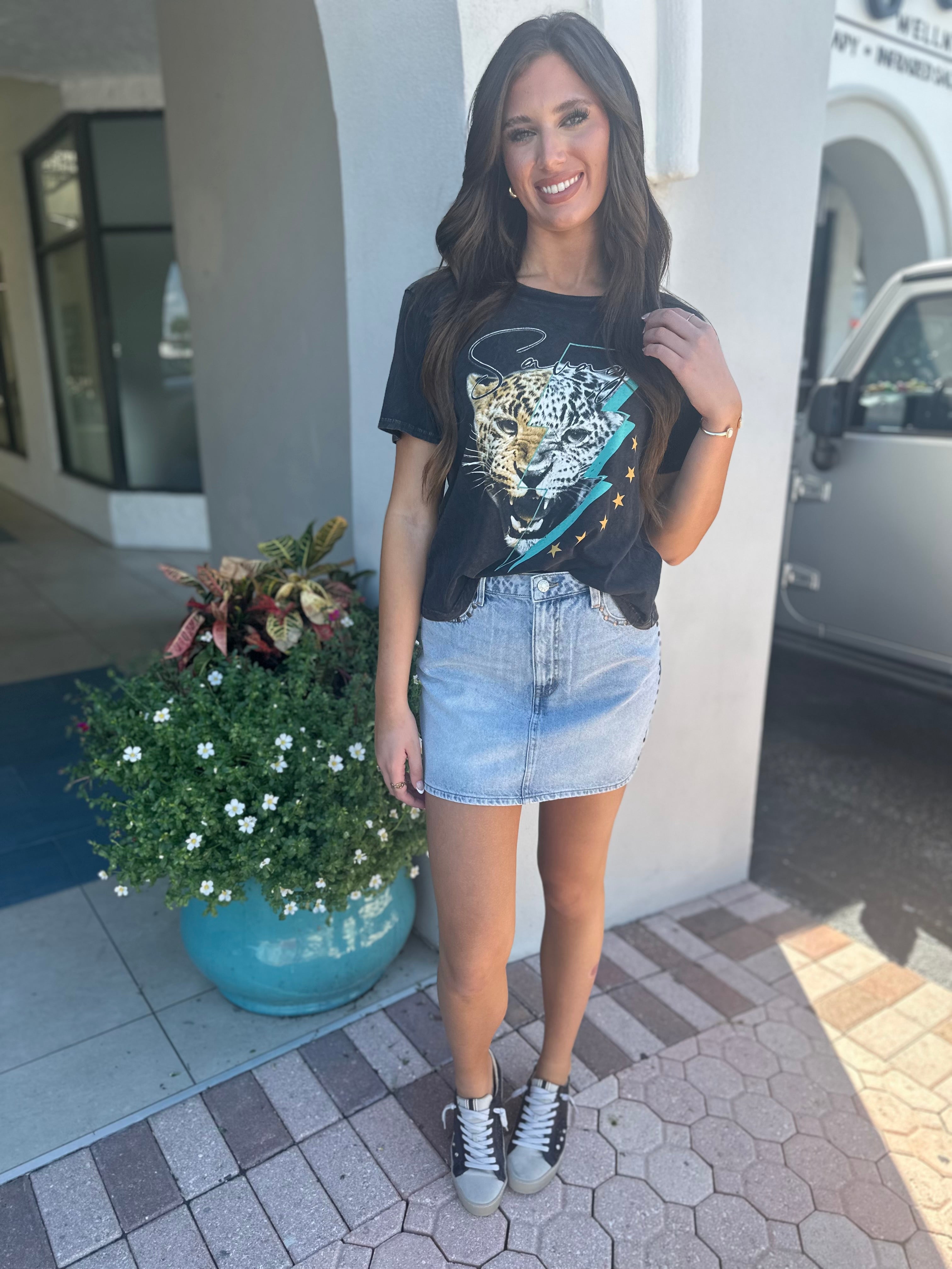 Stash High Rise Studded Denim Skirt