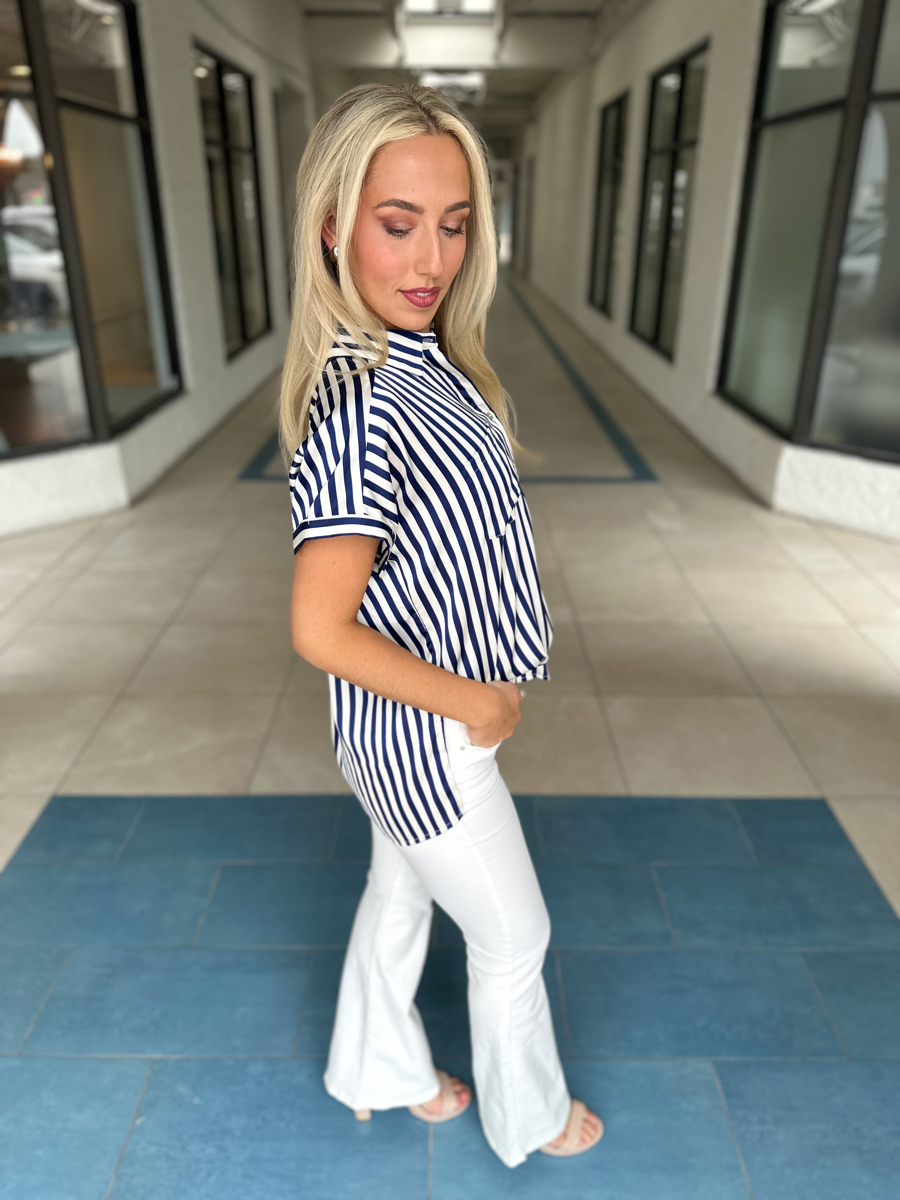 Shelbie Striped Top (Navy)