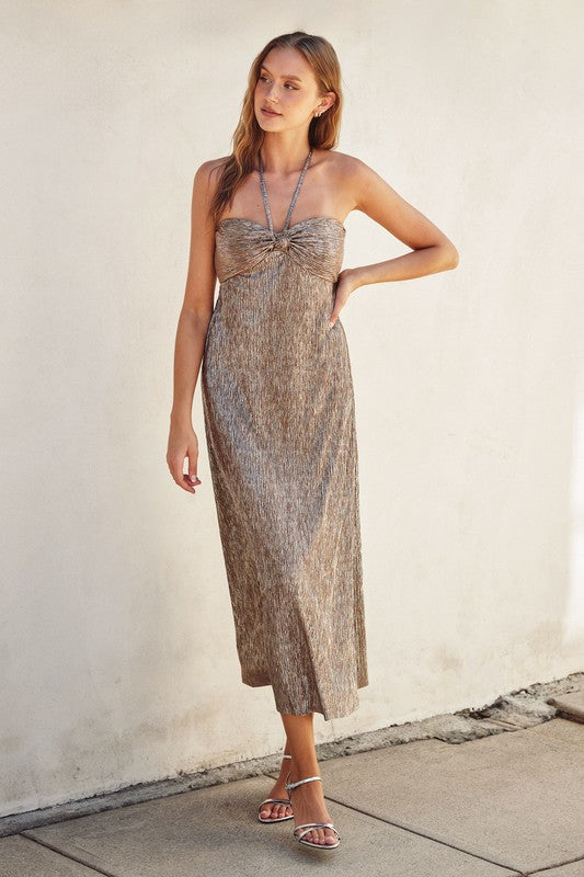 Leighton Halter Neck Maxi Dress (Mocha Gold)