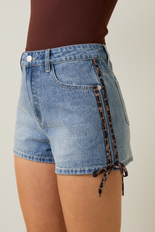 Tiana Leopard Ribbon Detail Shorts