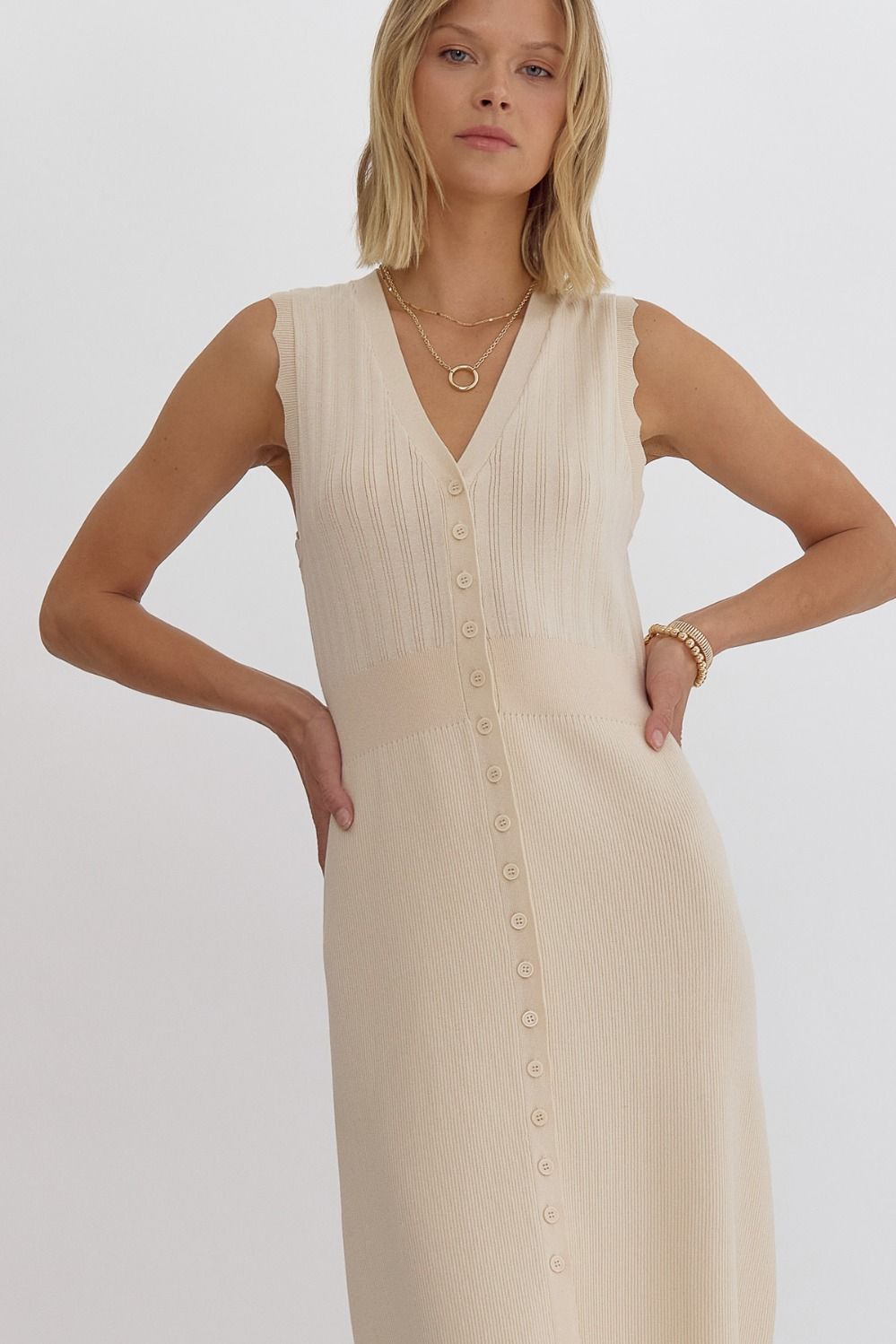 Hollie Ribbed Midi Dress (Cream)