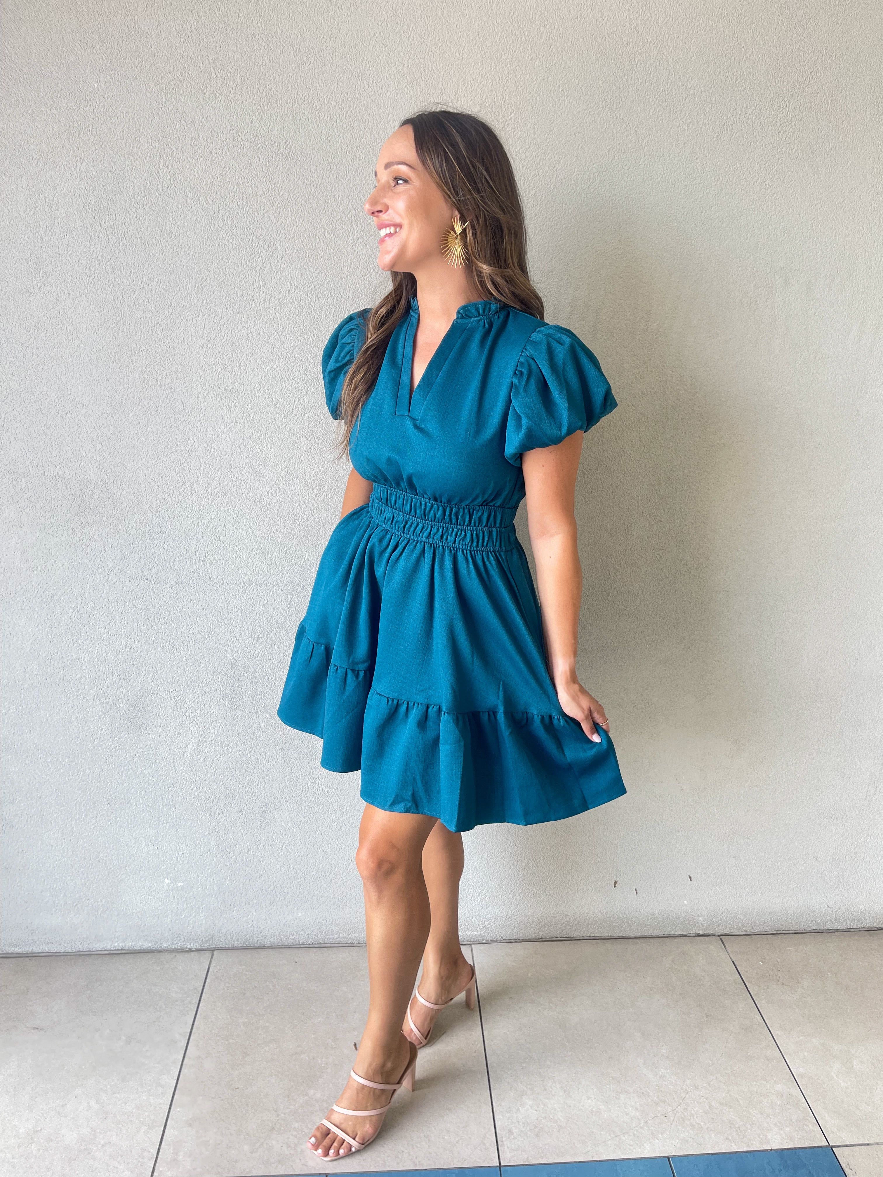 Regina Mini Dress (Teal)
