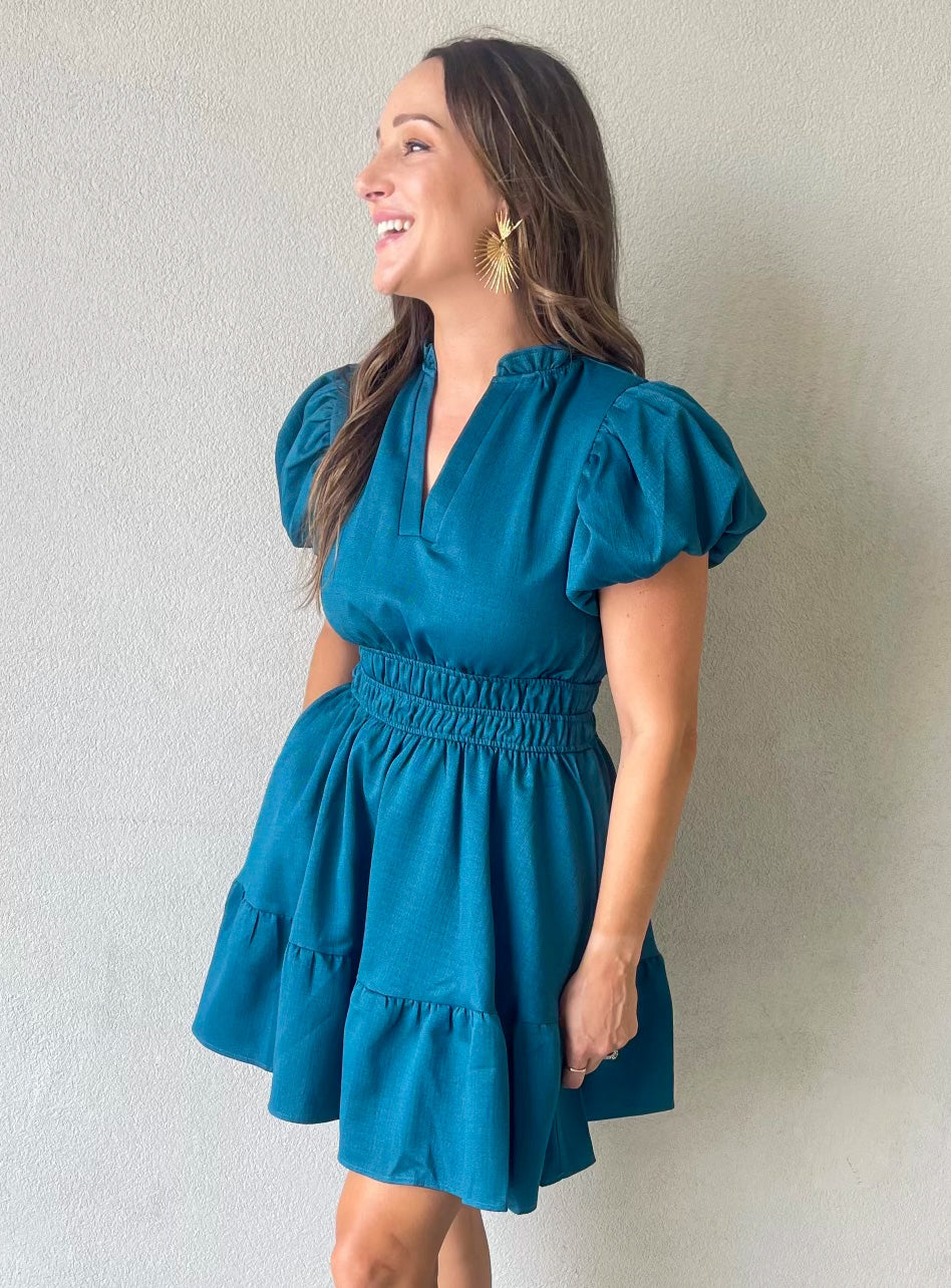 Regina Mini Dress (Teal)