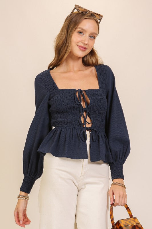 Alexis Smocked Peplum Top