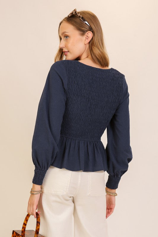 Alexis Smocked Peplum Top