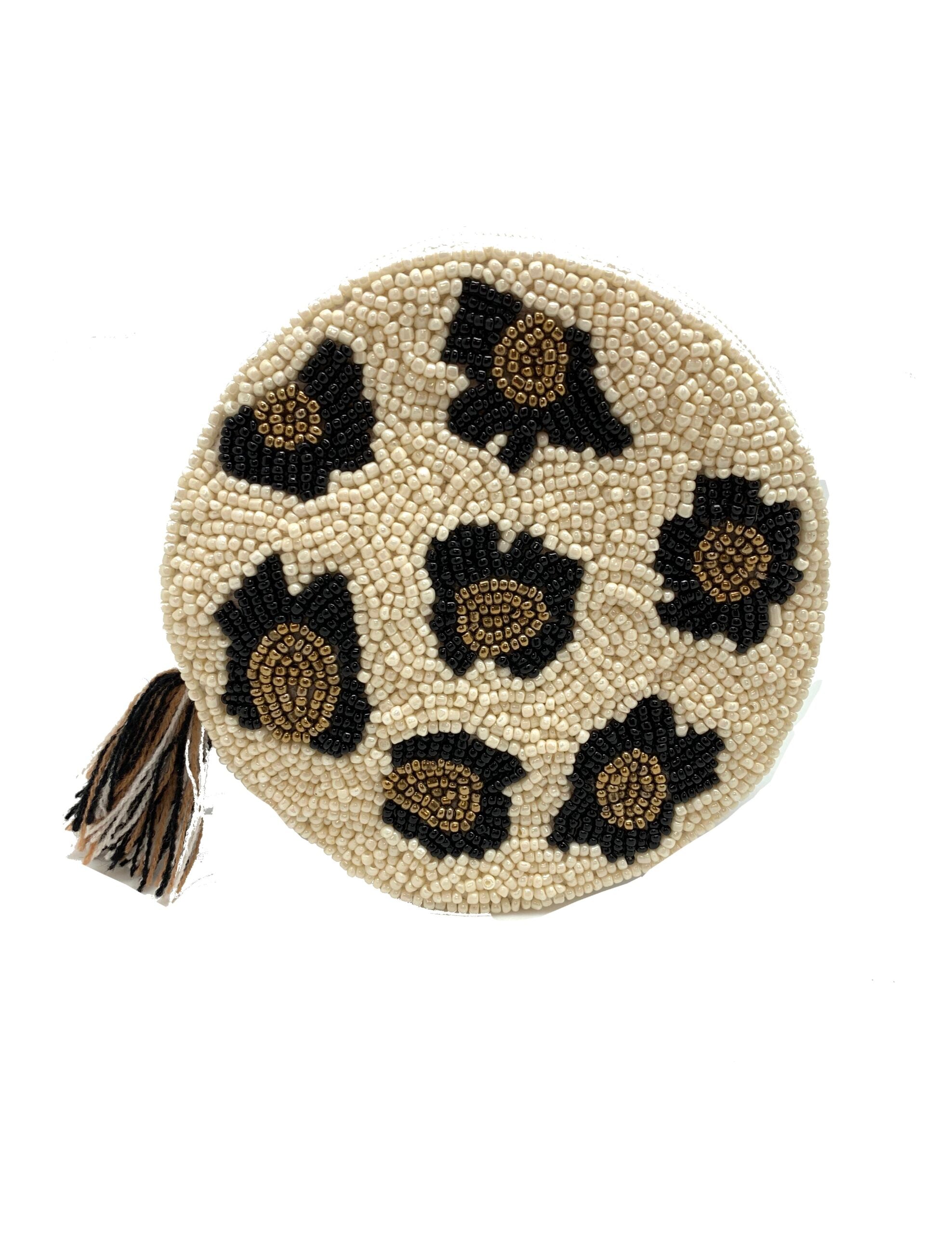 Cream Leopard Pouch with Tassel