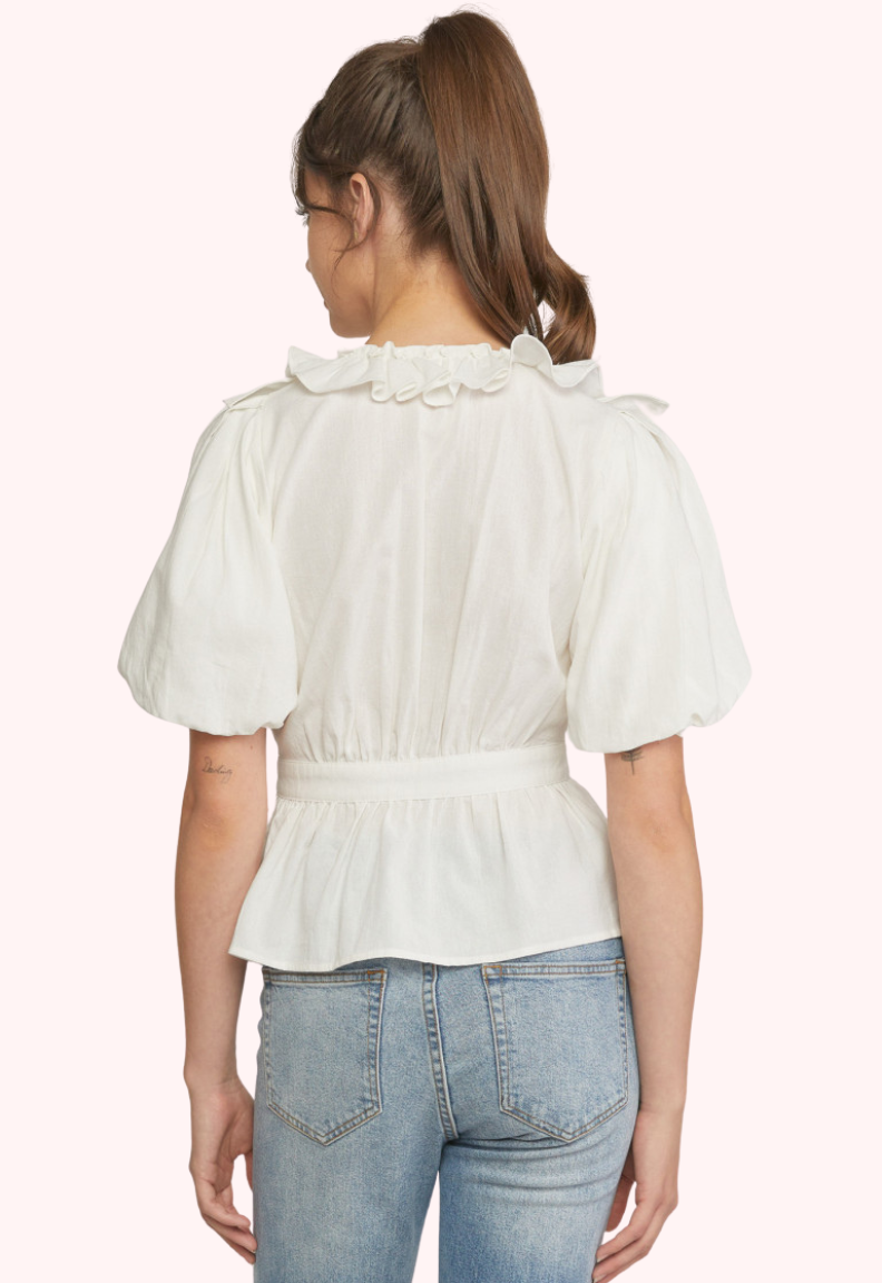 Simone Puff Sleeve Wrap Top (White)