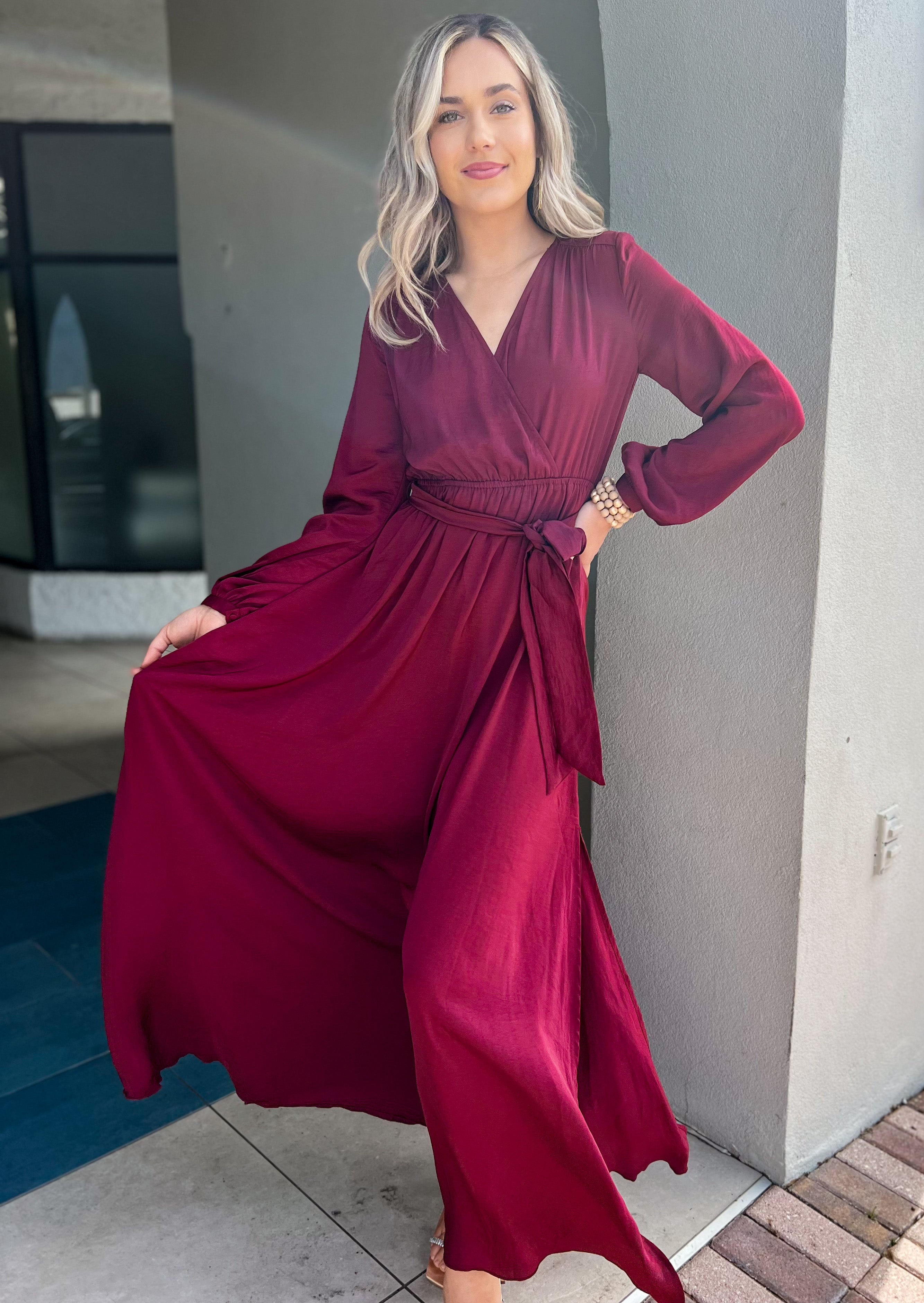 Jenna Belted Maxi Dress (Burgundy)