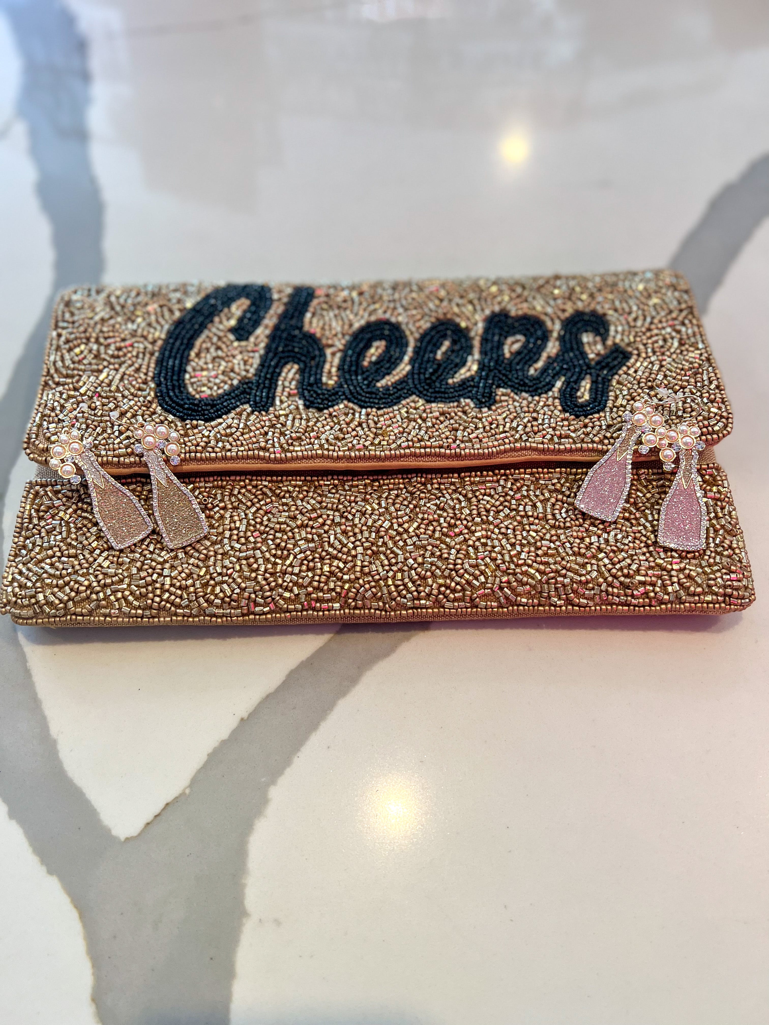Gold Cheers Beaded Clutch
