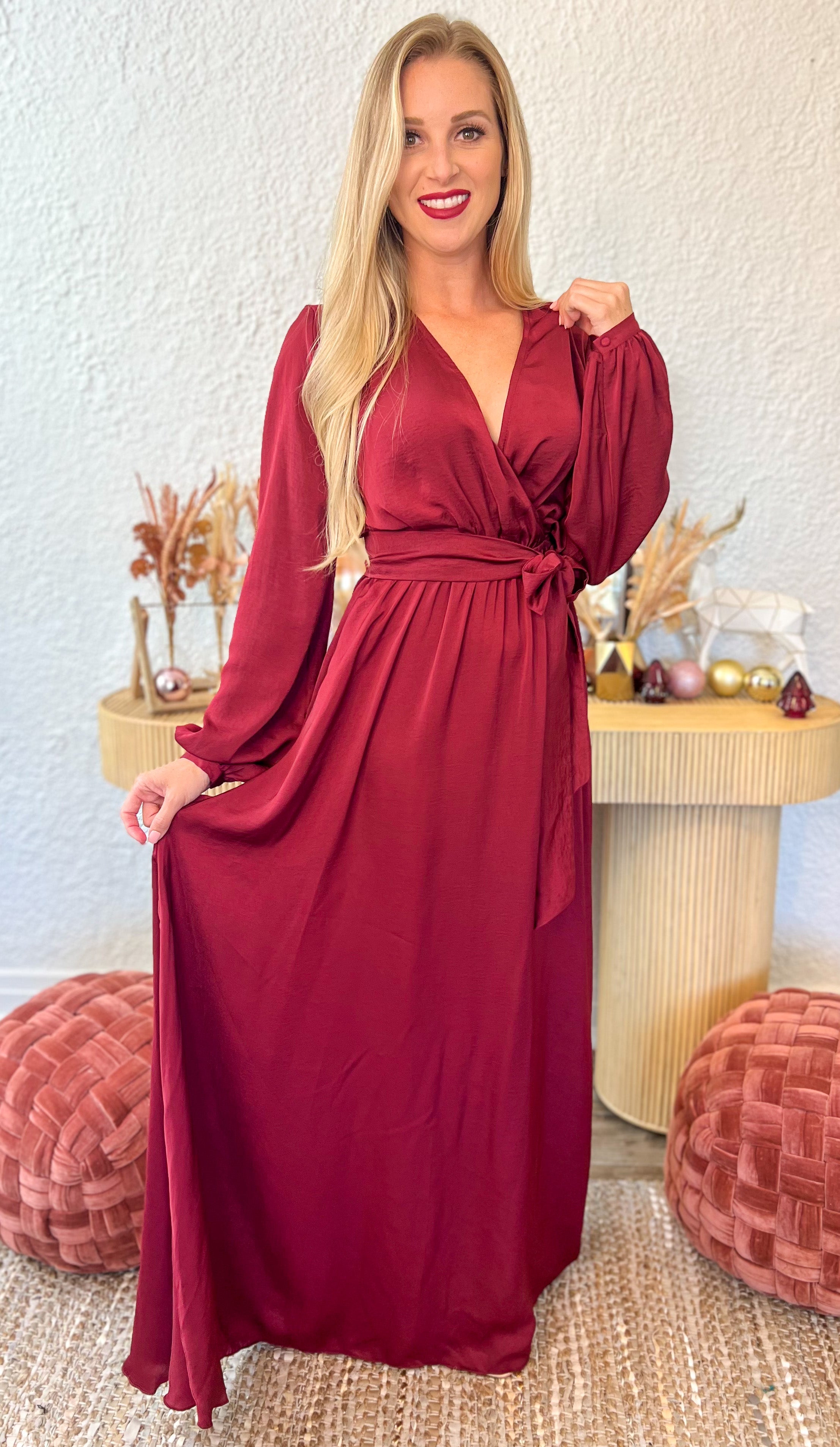 Jenna Belted Maxi Dress (Burgundy)