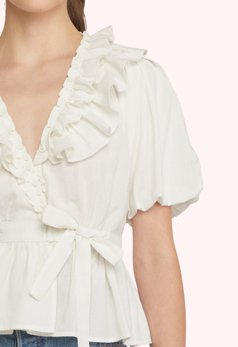 Simone Puff Sleeve Wrap Top (White)