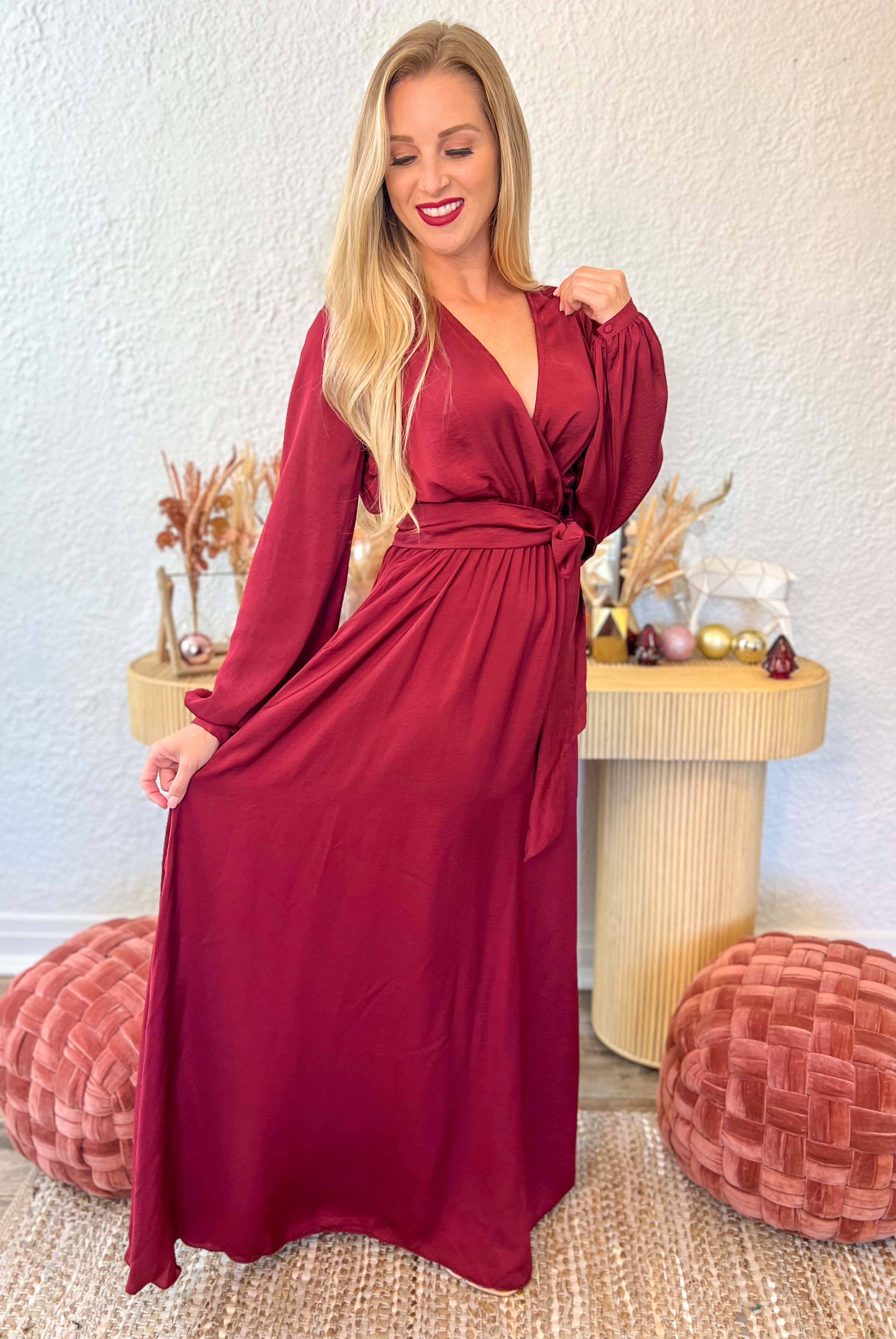 Jenna Belted Maxi Dress (Burgundy)