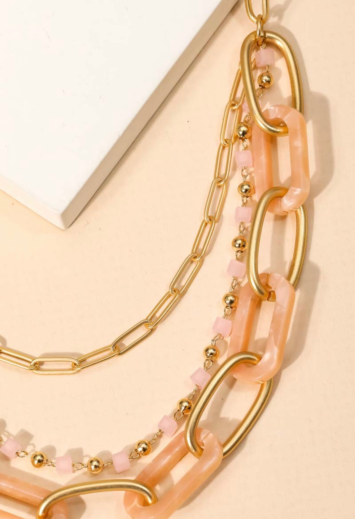 Layered Acetate Chain Link Necklace (White)