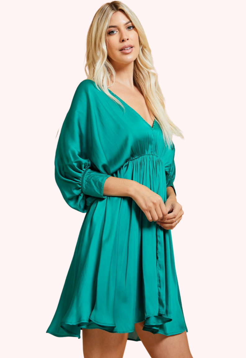 Edna Balloon Sleeve Dress (Teal)