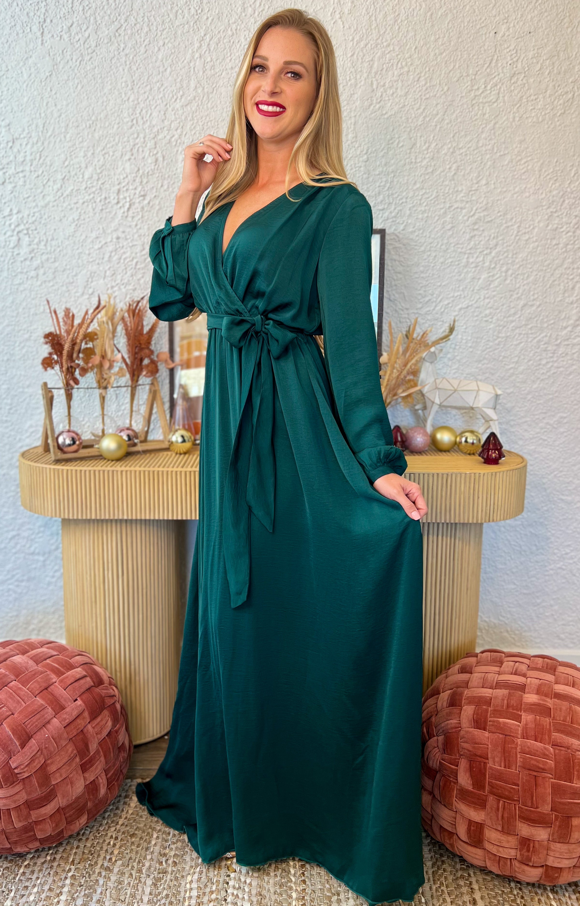 Jenna Belted Maxi Dress (Hunter Green)