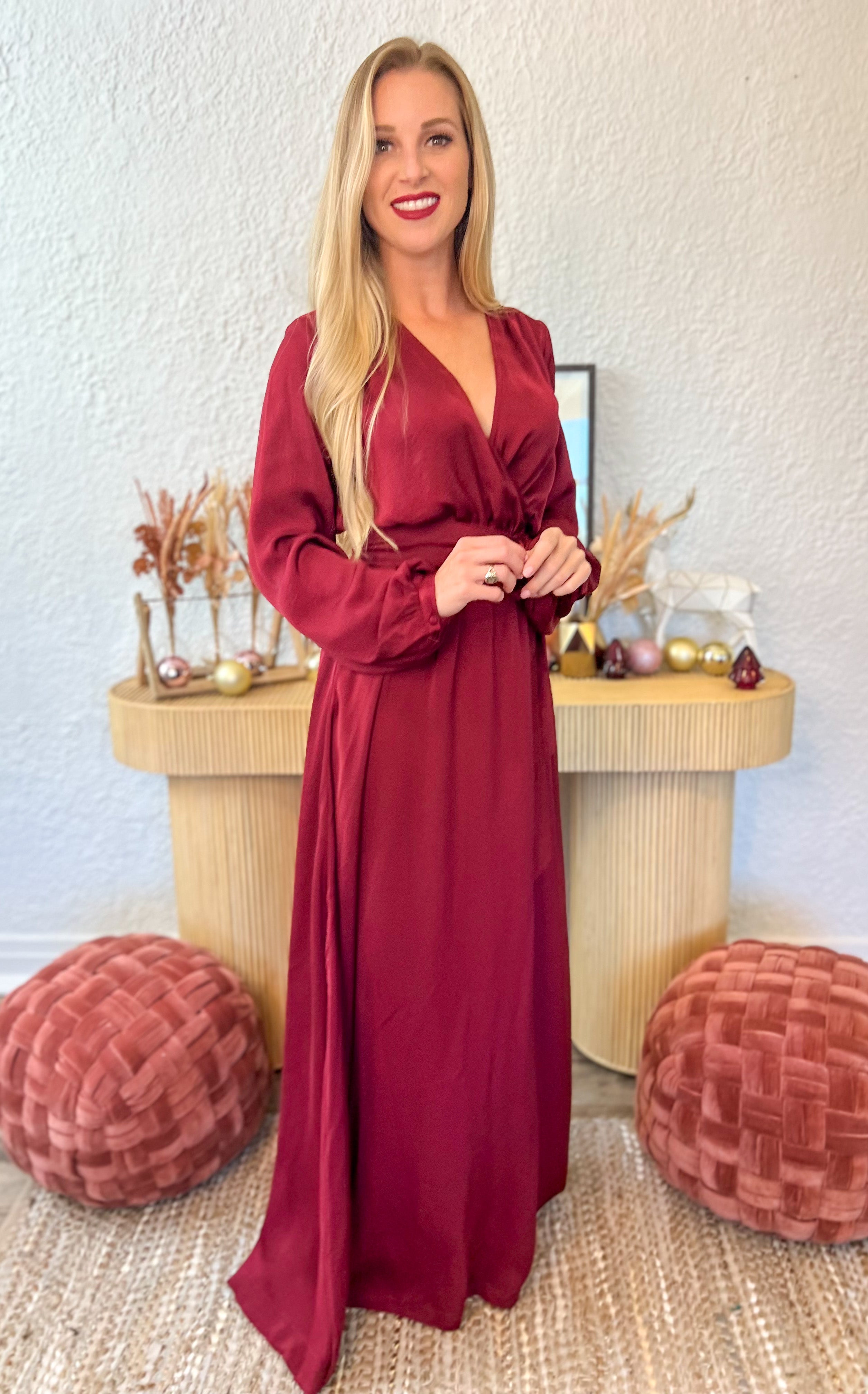 Jenna Belted Maxi Dress (Burgundy)