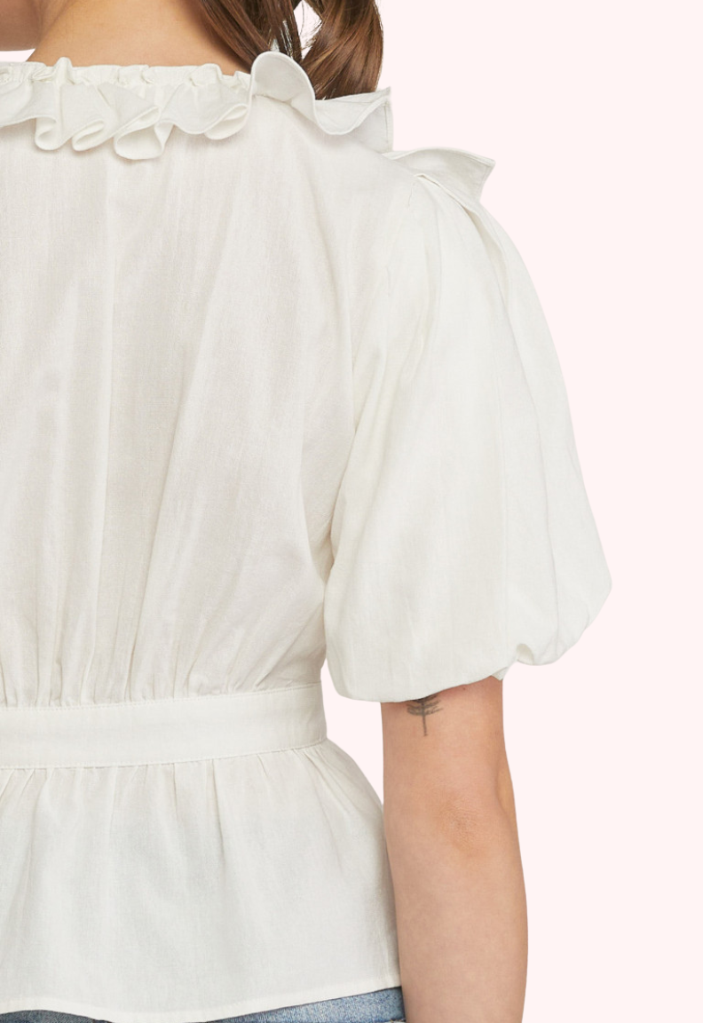 Simone Puff Sleeve Wrap Top (White)