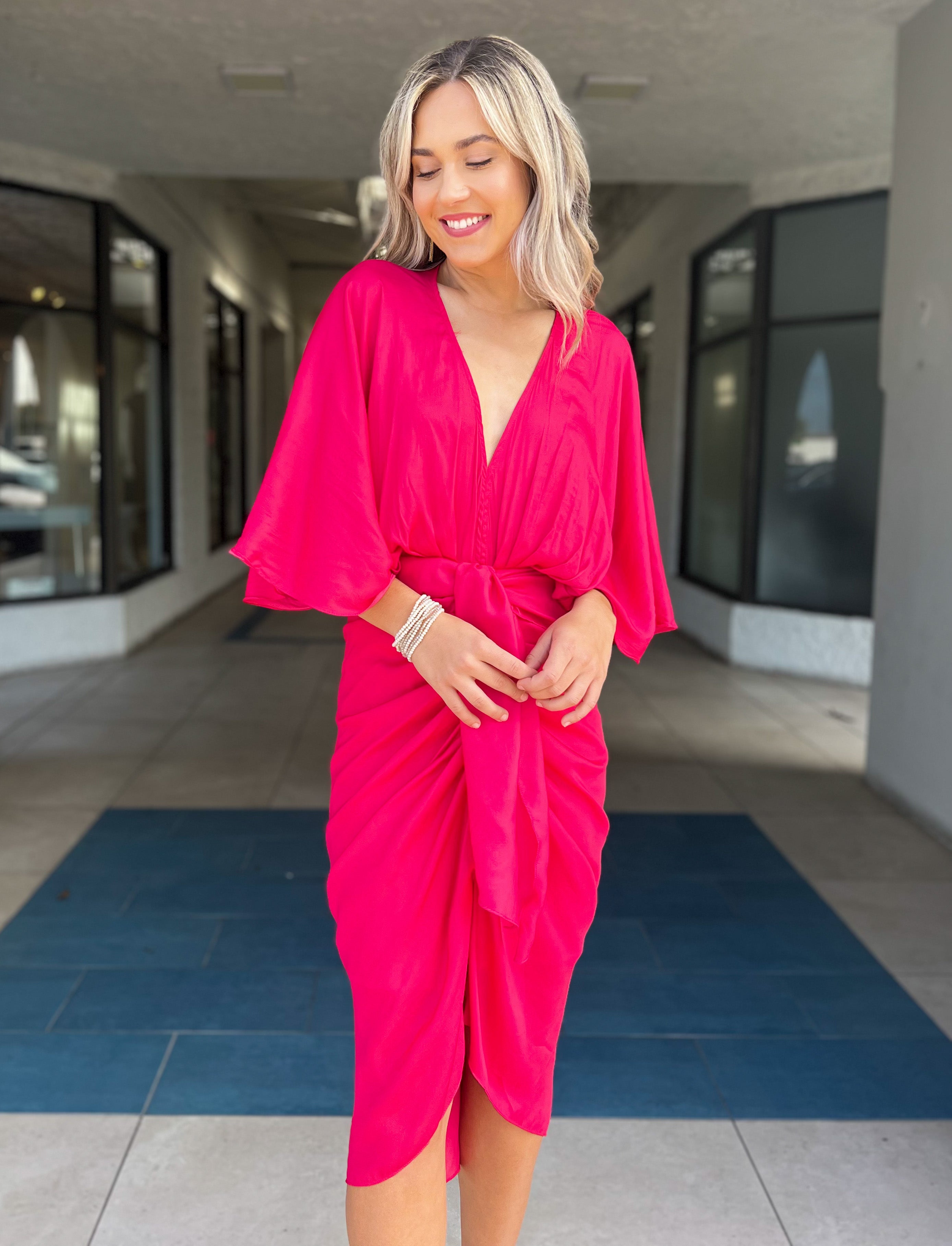 Monroe Kimono Sleeve Dress (Bright Berry)