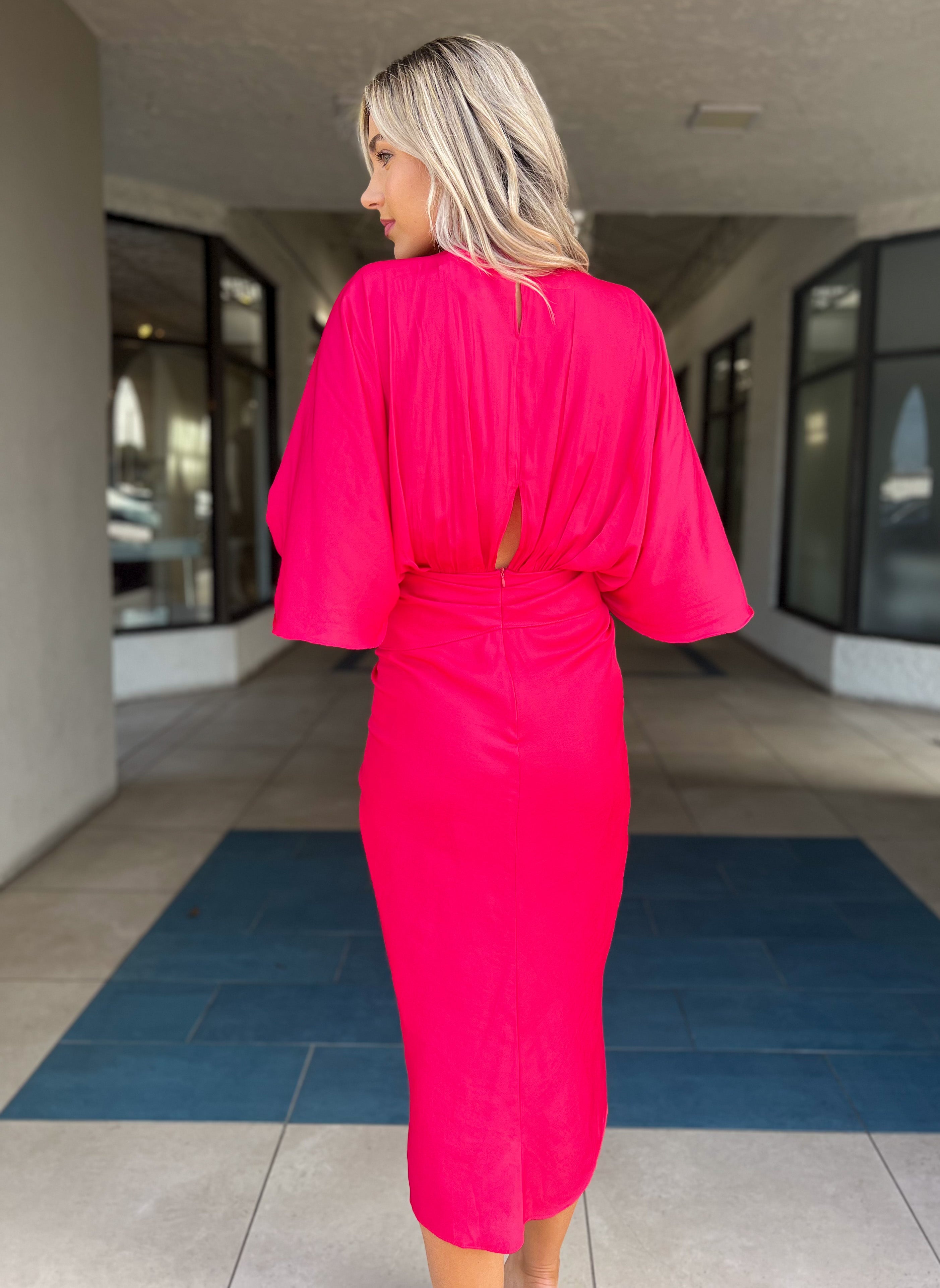 Monroe Kimono Sleeve Dress (Bright Berry)