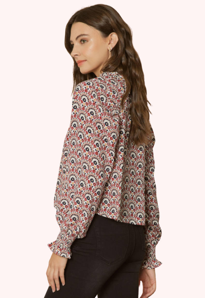 Helena Mock Neck Top (Ruby)