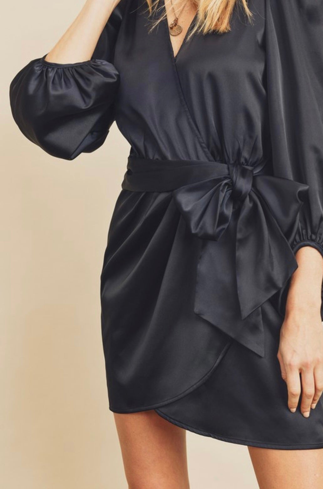 Dark Navy Pleated Shoulder Wrap Mini Dress