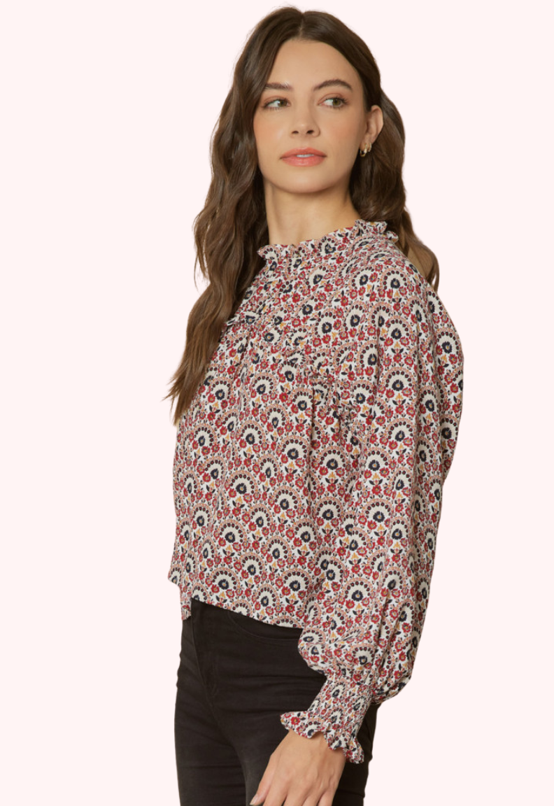 Helena Mock Neck Top (Ruby)