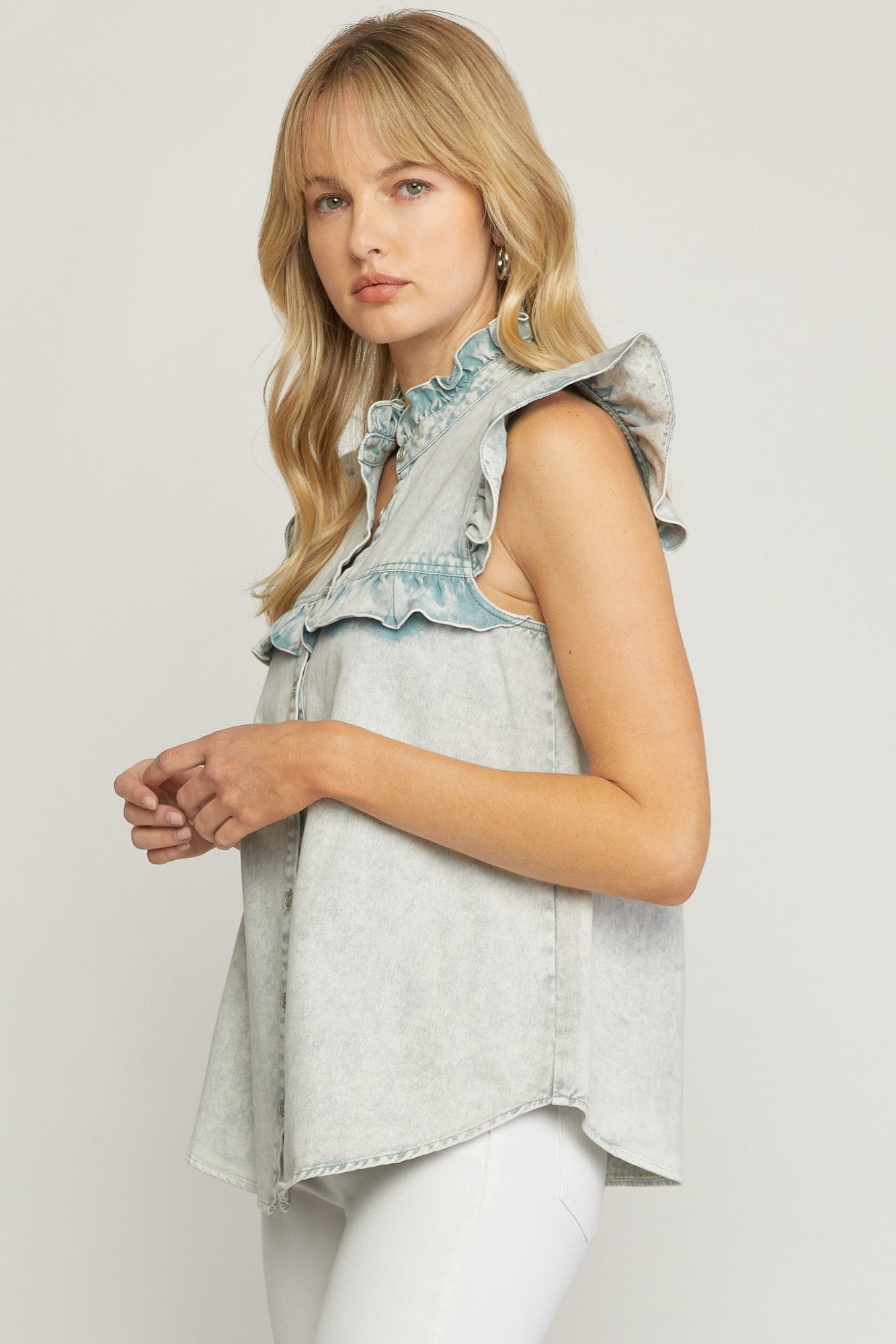Dixie Denim Ruffle Top