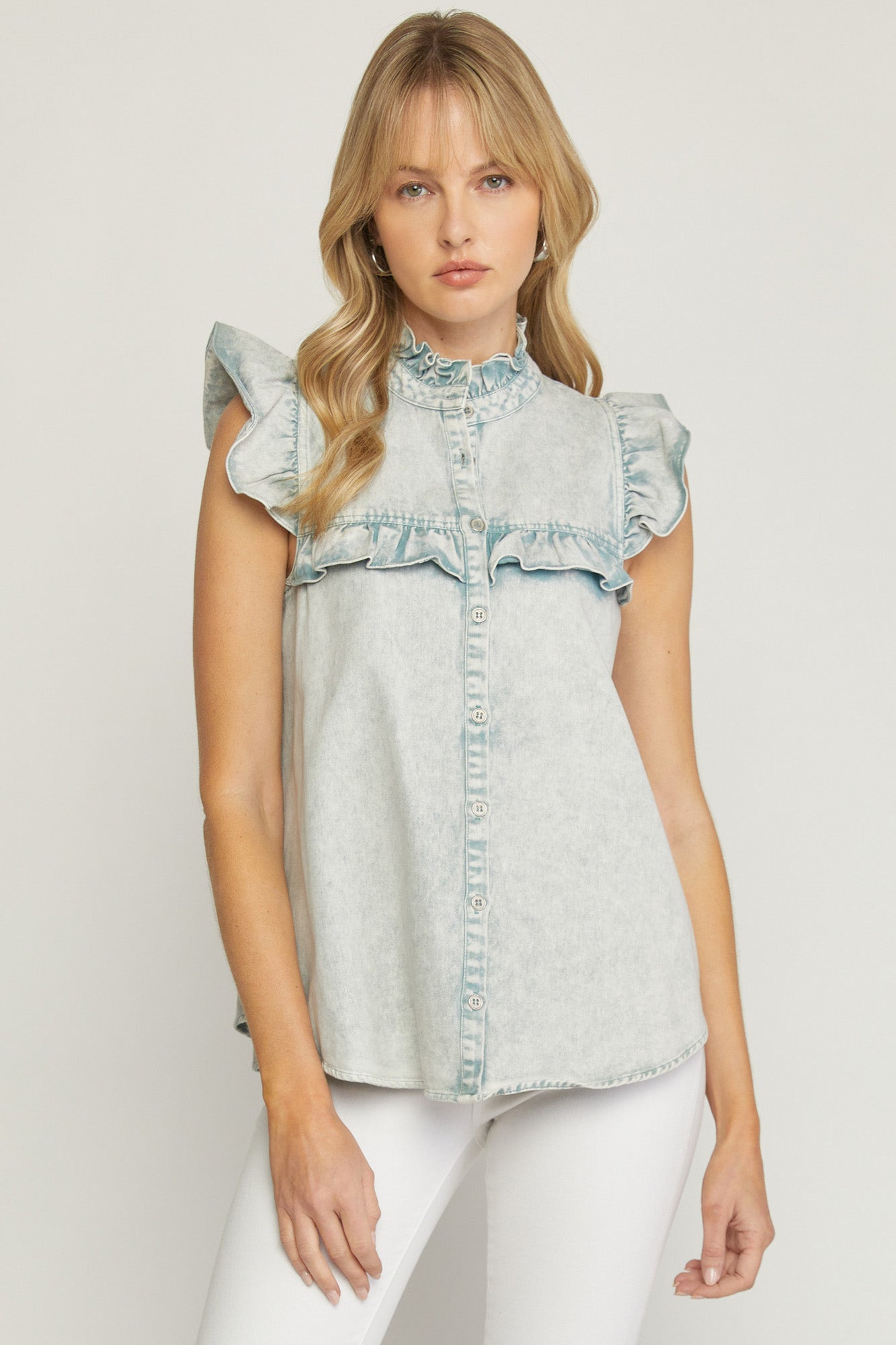 Dixie Denim Ruffle Top