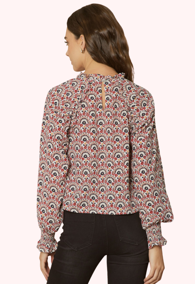 Helena Mock Neck Top (Ruby)