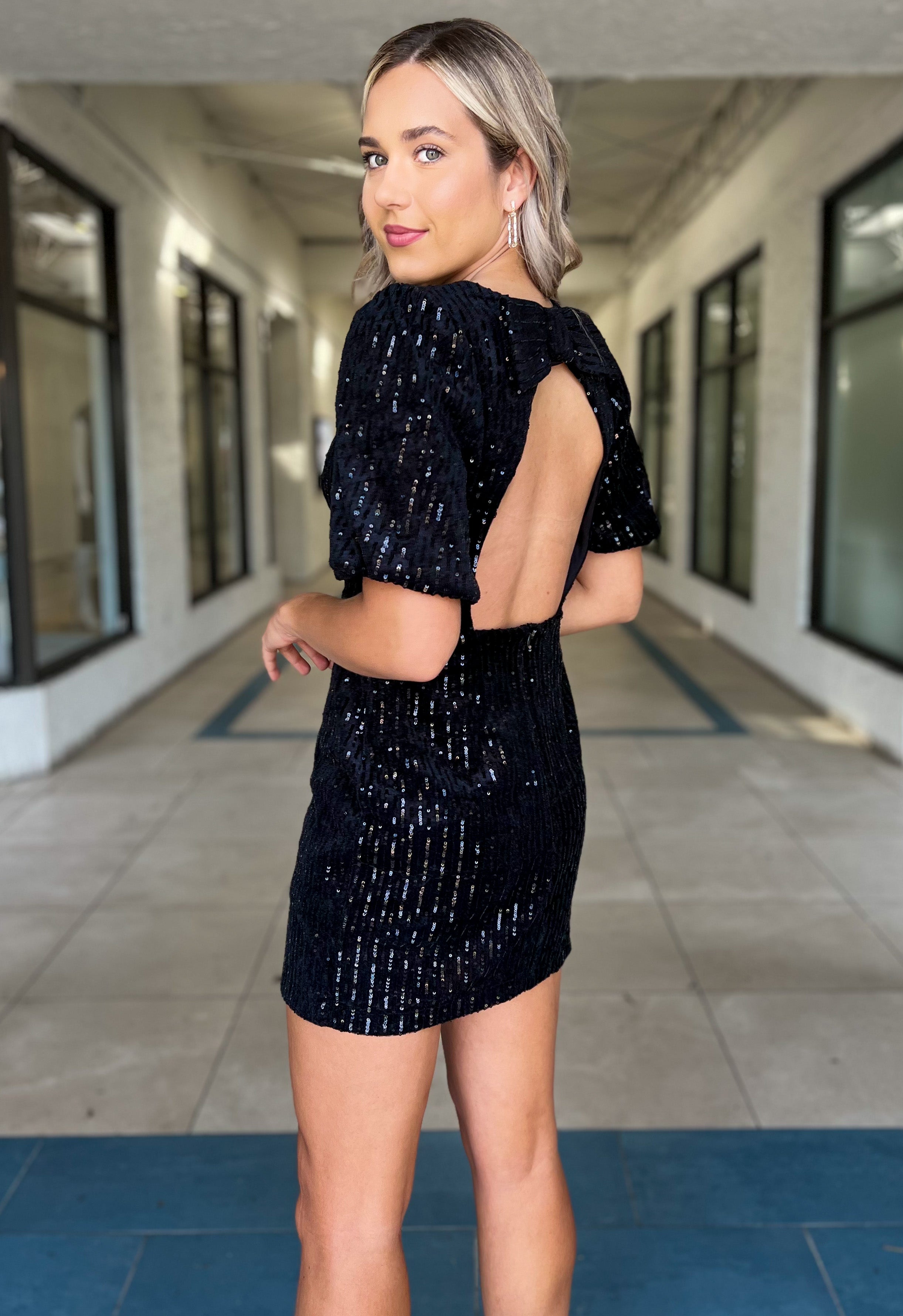 Sonya Sequin Mini Dress (Black)