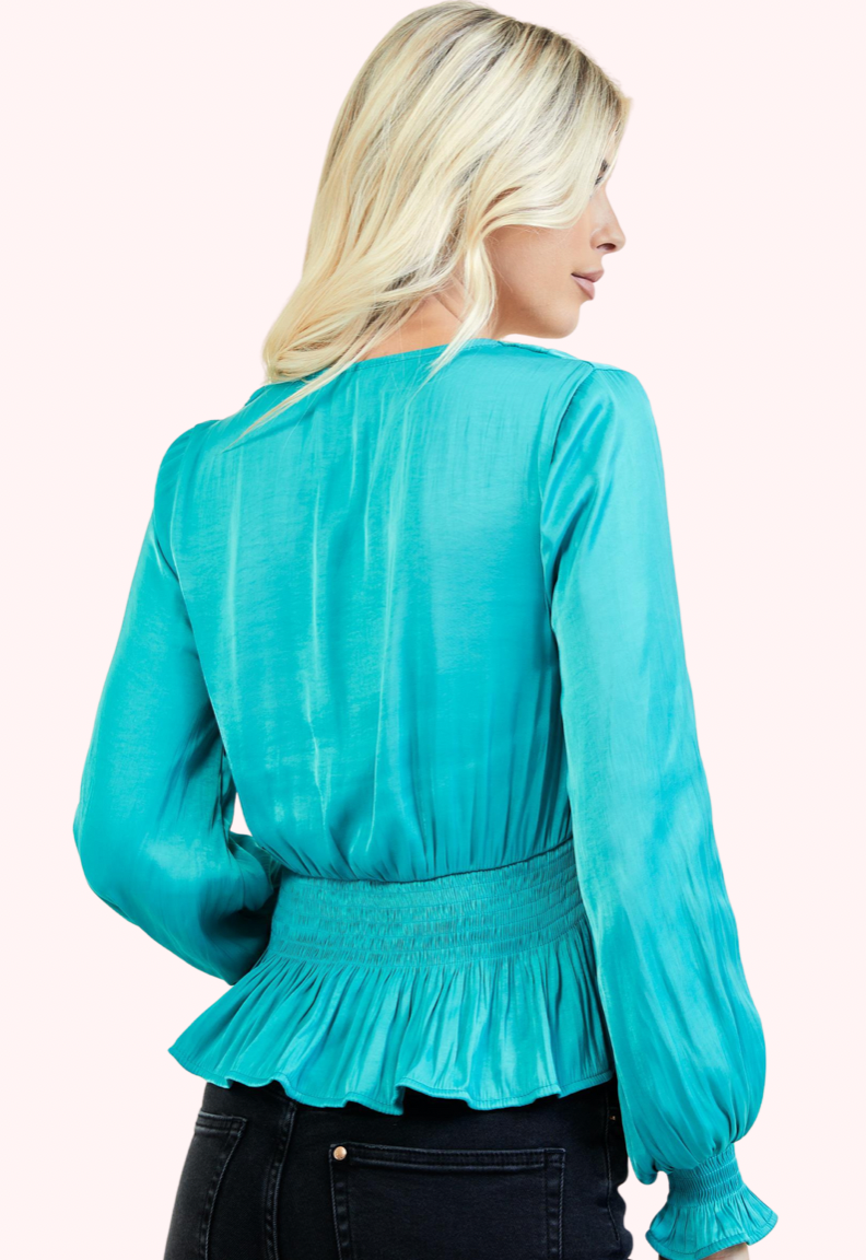 Elise Surplice Top (Turquoise)
