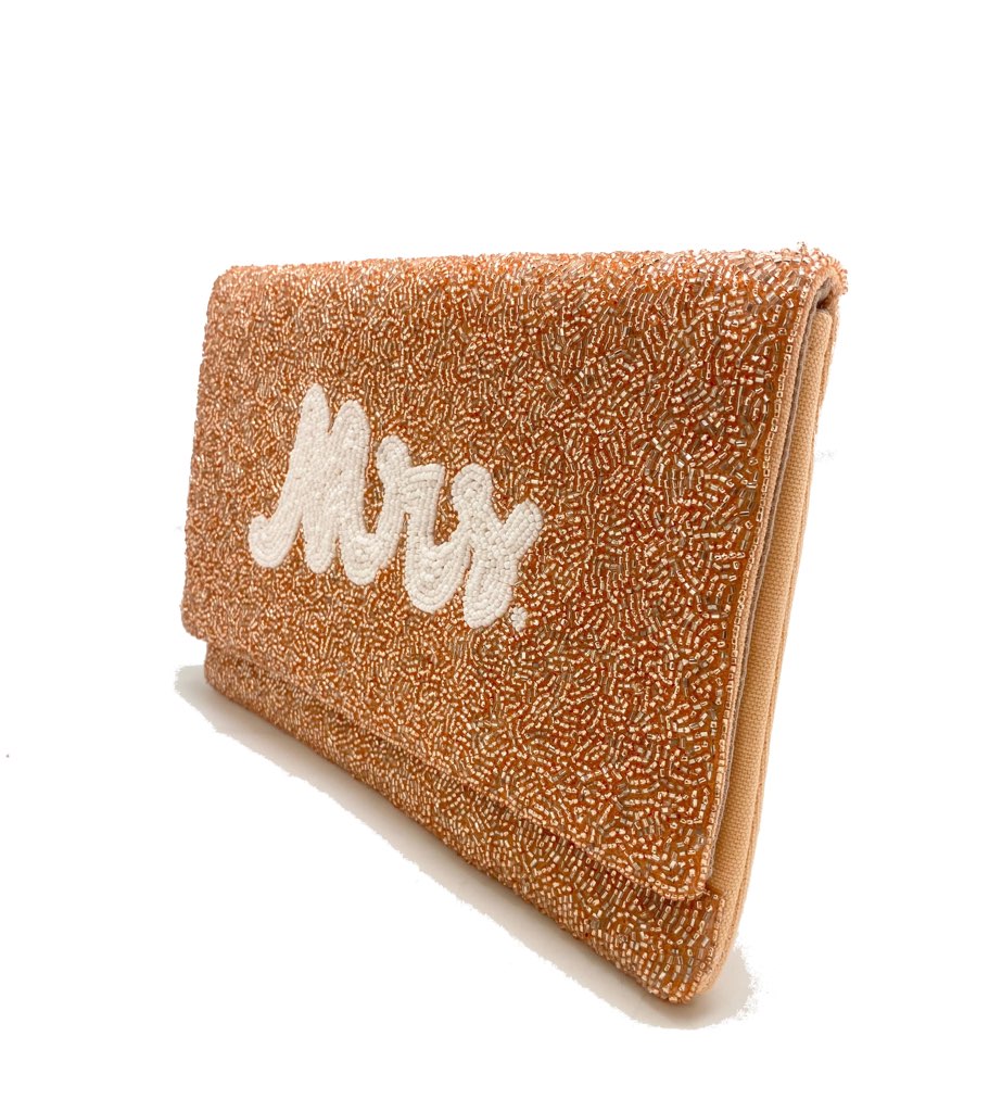 Champagne Mrs Beaded Clutch