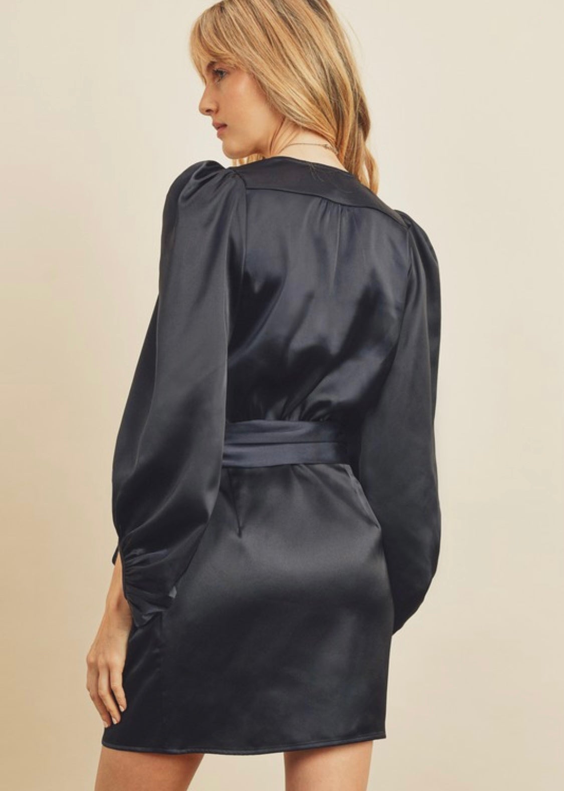 Dark Navy Pleated Shoulder Wrap Mini Dress