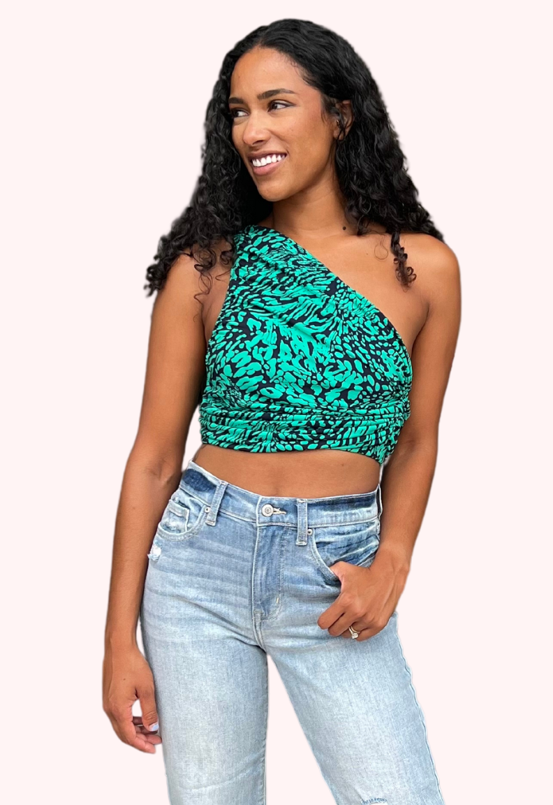 Leopard one shoulder top clearance